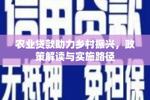 新晃农业贷款助力乡村振兴，政策解读与实施路径